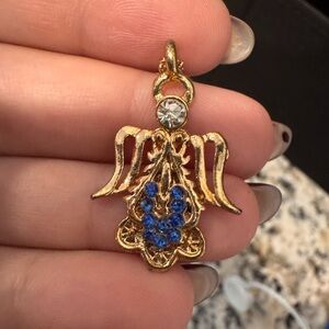 Gold and Blue Angel Pendant necklace